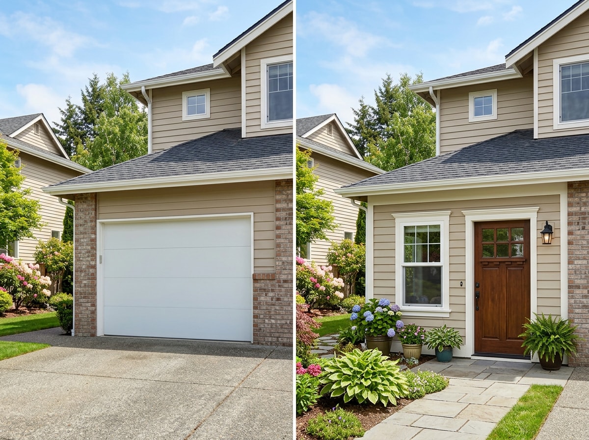 Before and after photo of a garage converted into a backyard accessory dwelling unit