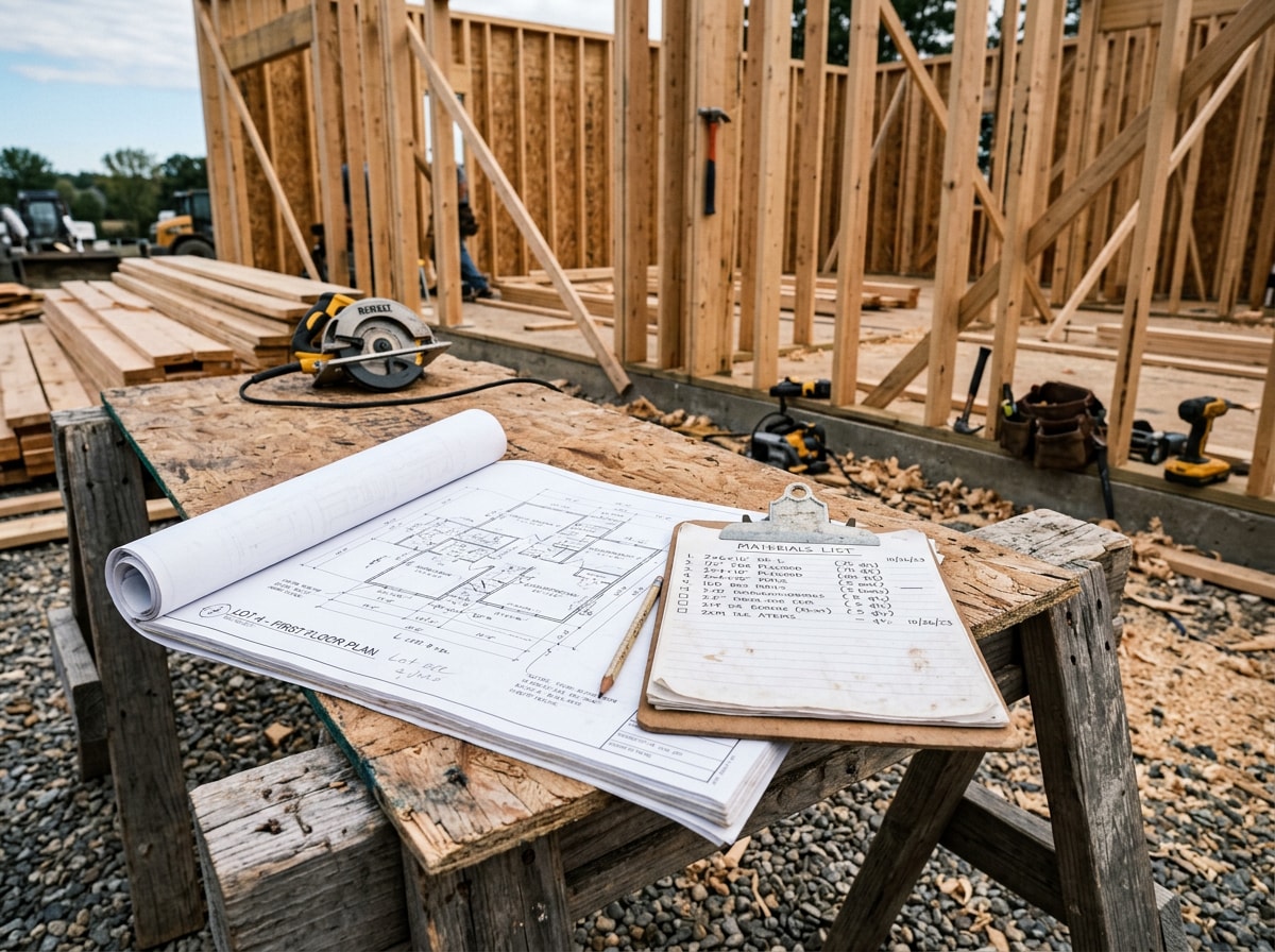 A homeowner and contractor reviewing a 2026 project schedule and materials list on-site in Cherokee County