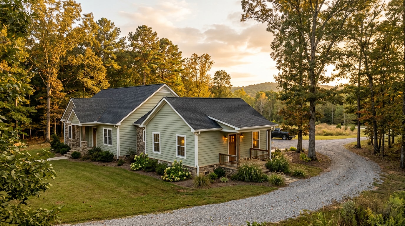 Finished home addition on a rural house in Cherokee County, Alabama