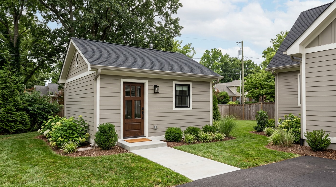 Finished garage conversion ADU exterior on a Hamilton County, TN home