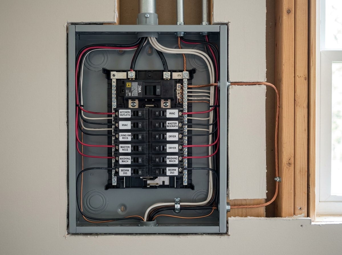 Finished residential electrical panel upgrade with new breakers and labeled circuits