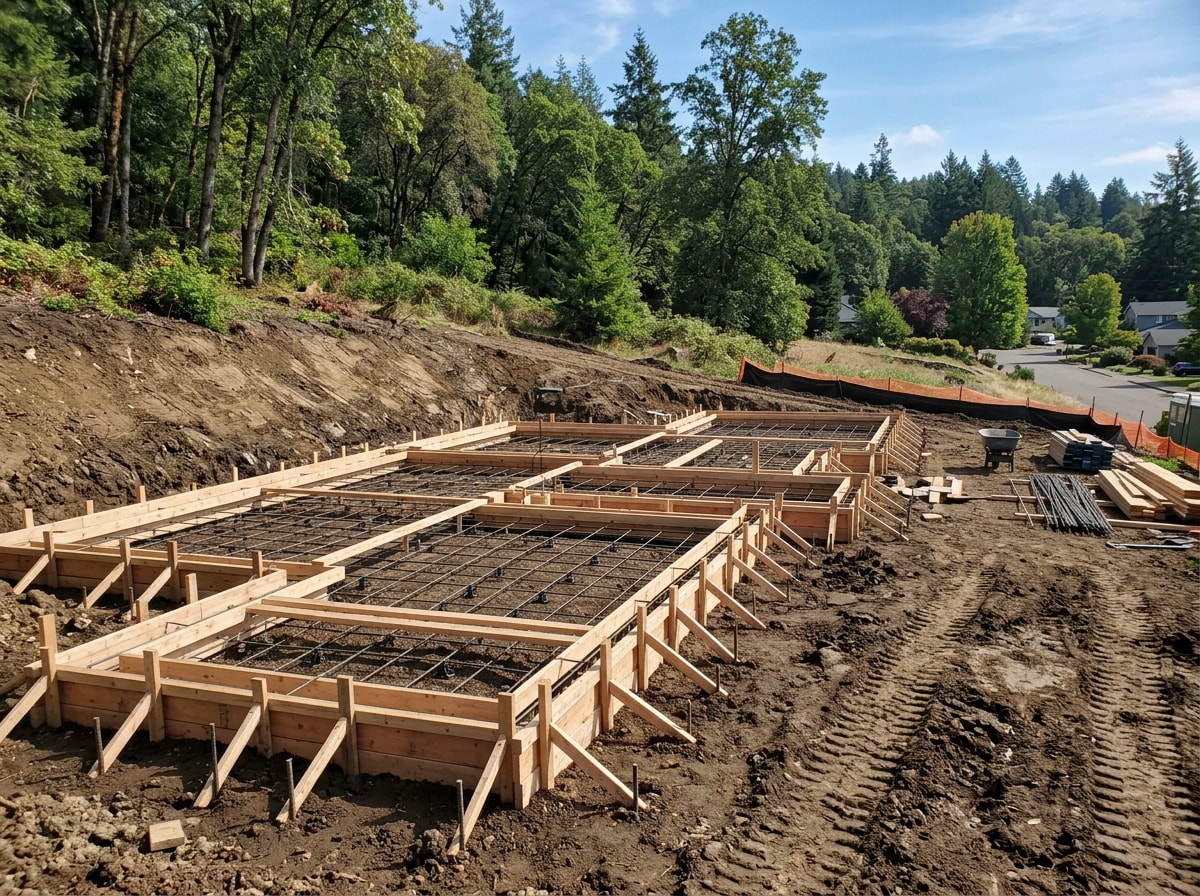 New construction home site in Chattanooga with graded lot and foundation forms