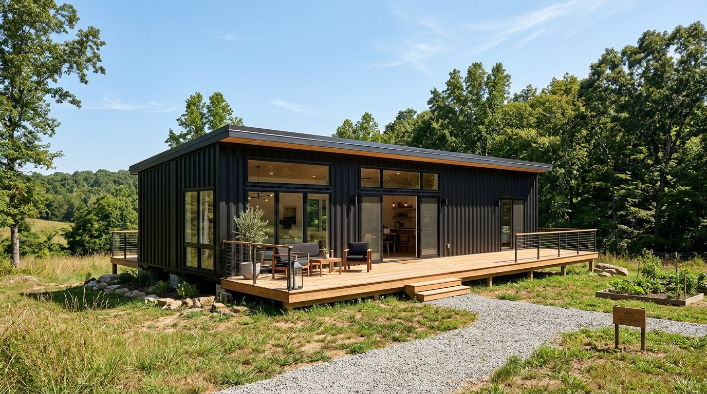 Modern shipping container home exterior in Cleveland, TN