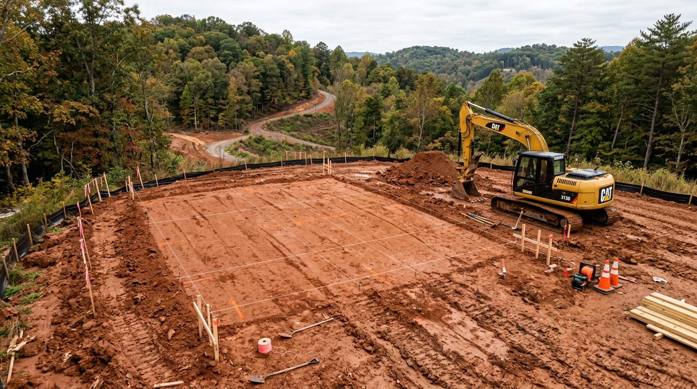 Graded building pad on a residential site work project in Cleveland, TN Graded building pad on a residential site work project in Cleveland, TN