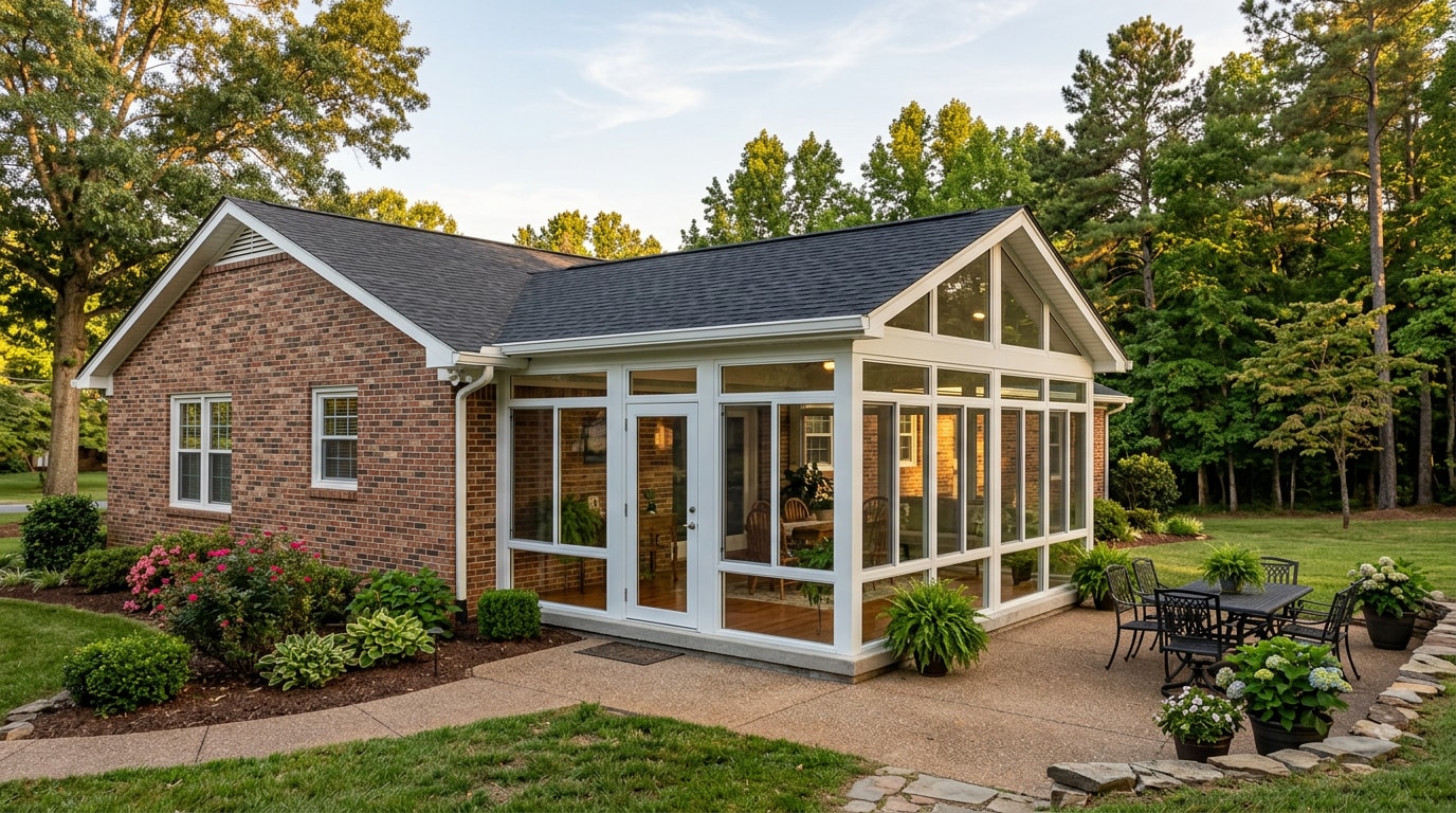 Finished sunroom extension addition on a brick home in Soddy Daisy, TN