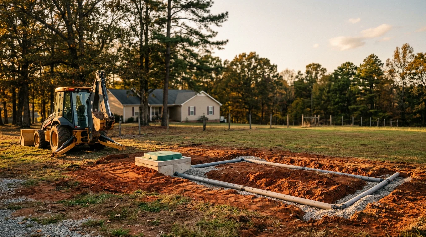 Septic system installation on residential property