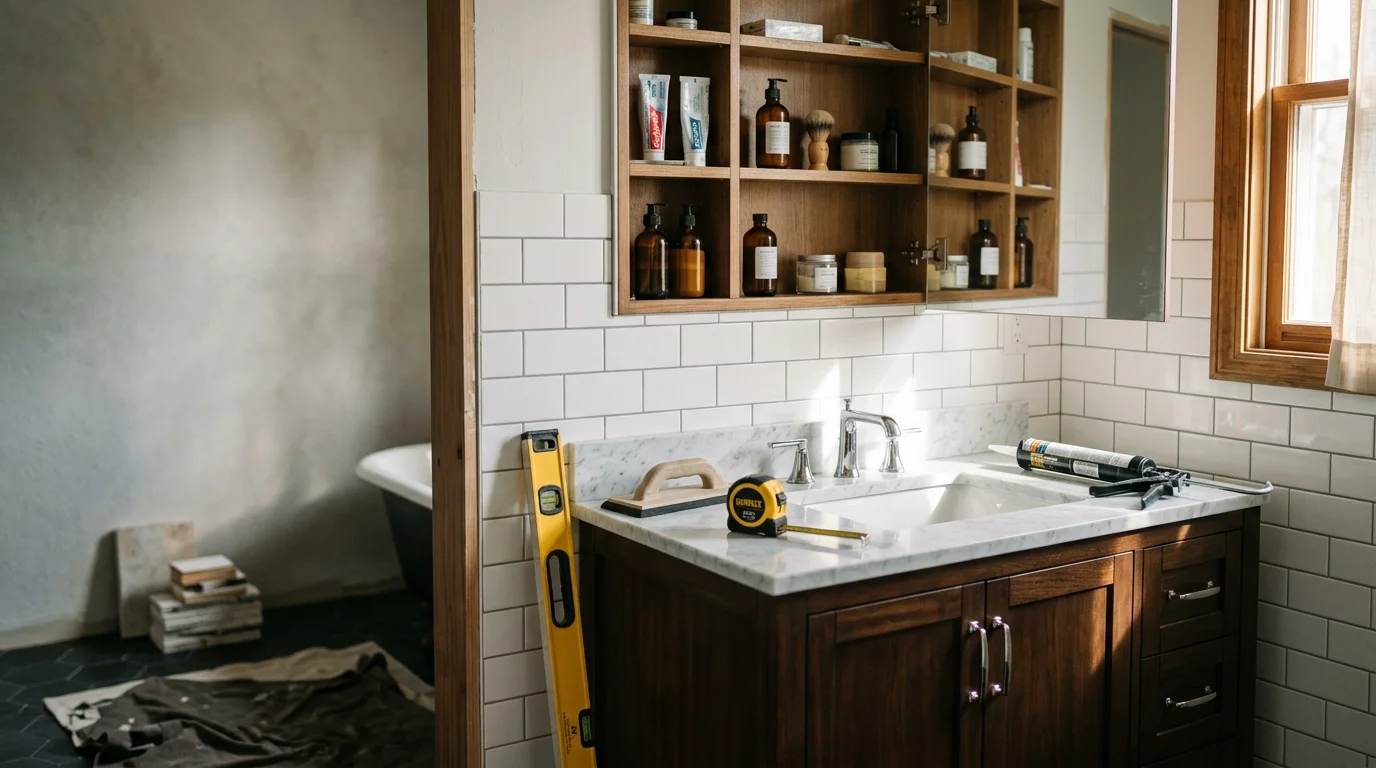A fully remodeled bathroom in a Chattanooga, TN home featuring a walk-in tile shower, updated vanity, and clean finish work. The space reflects careful attention to waterproofing and detail typical of older Hamilton County homes brought up to modern standards.